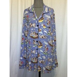 Nick and Nora Women's Large Purple Dogs Long Sleep Pajama Top Shirt